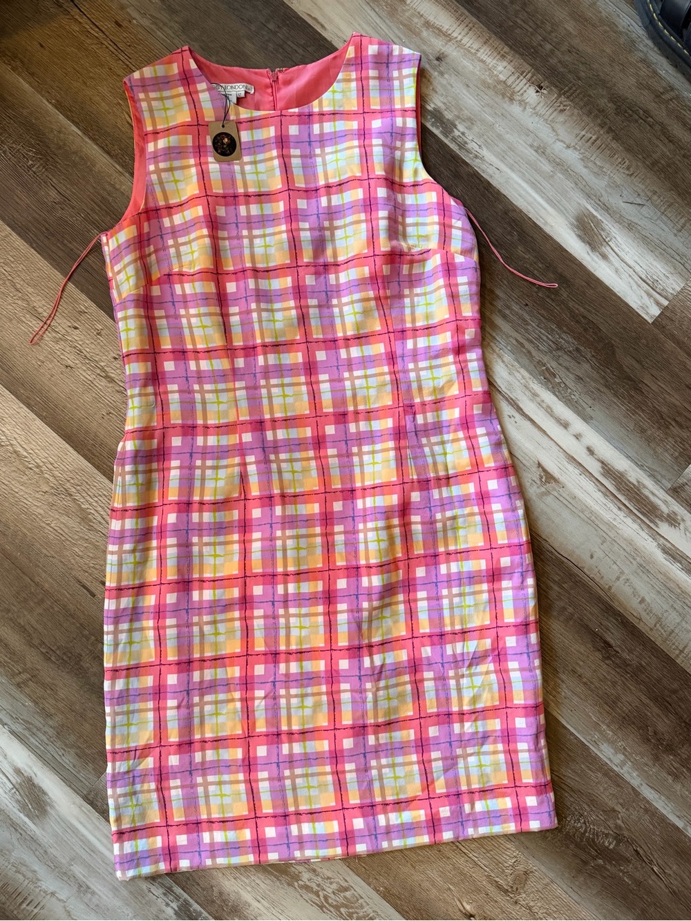Silk Pink Plaid Sleeveless Shift Dress, Maggy London, Y2K, Elle Woods, M